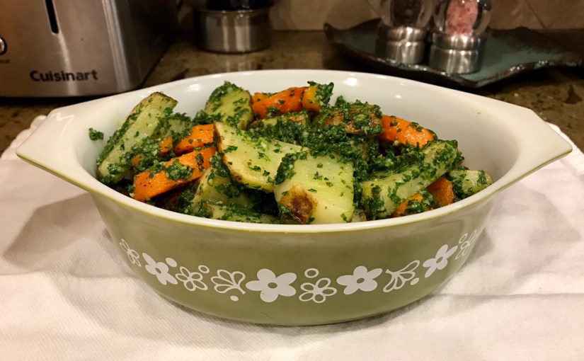 Roasted Carrots and Potatoes with Carrot Top&nbsp;Pesto
