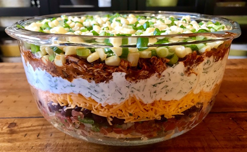 7 Layer Chicken Chili and Cornbread&nbsp;Dip